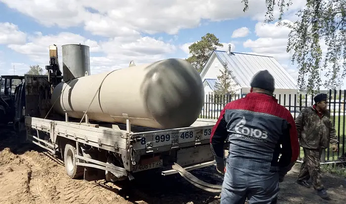 Транспортировка газгольдера к месту установки в Сибири Транспортировка газгольдера к мету монтажа на участок заказчика в Сибири
